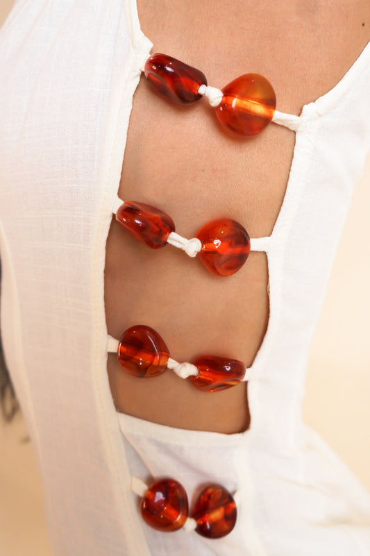 Marble Accentuated Mini Dress- Cream