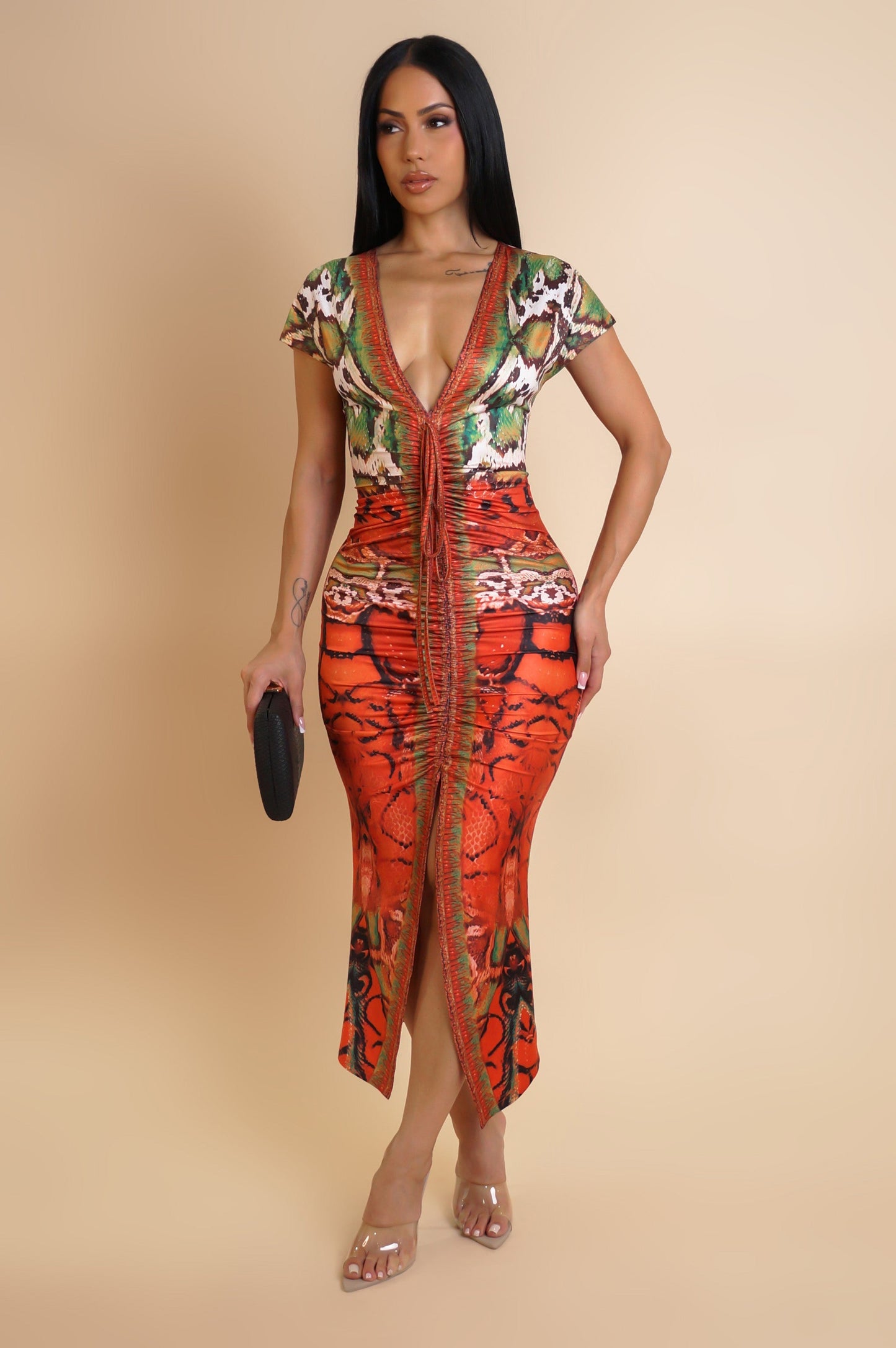 Brick & Fire Mid Slit Midi Dress