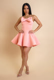 Bowtied Mini Flare Dress- Pink
