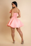 Bowtied Mini Flare Dress- Pink