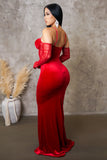 Velvet Braided Rope Mermaid Dress- Red