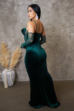 Velvet Braided Rope Mermaid Dress- Hunter Green
