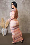 Beige Strapped Back Long Sleeve Maxi Dress