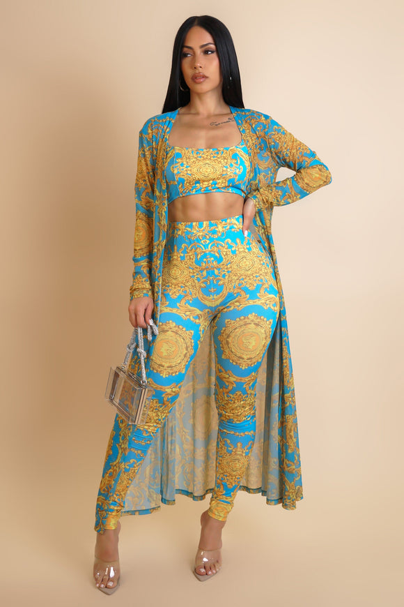 Flirt Alert Leggings, Cropped Top, & Cardigan 3-Piece Set- Teal