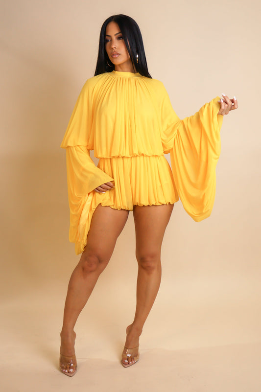 Pleated Spring Romper- Yellow