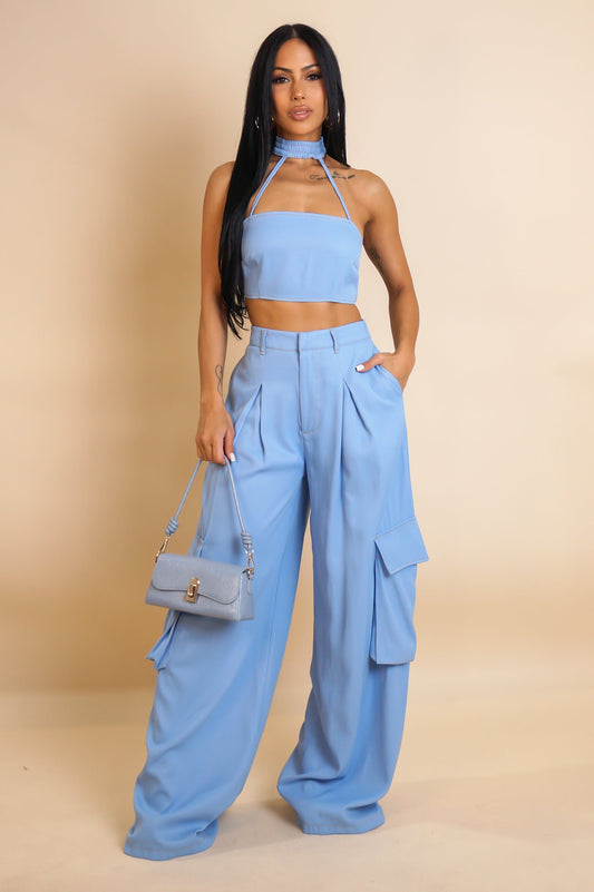 Cargo Pants Set- Light Blue