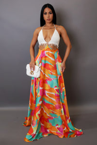 Crochet & Orange Maxi Dress