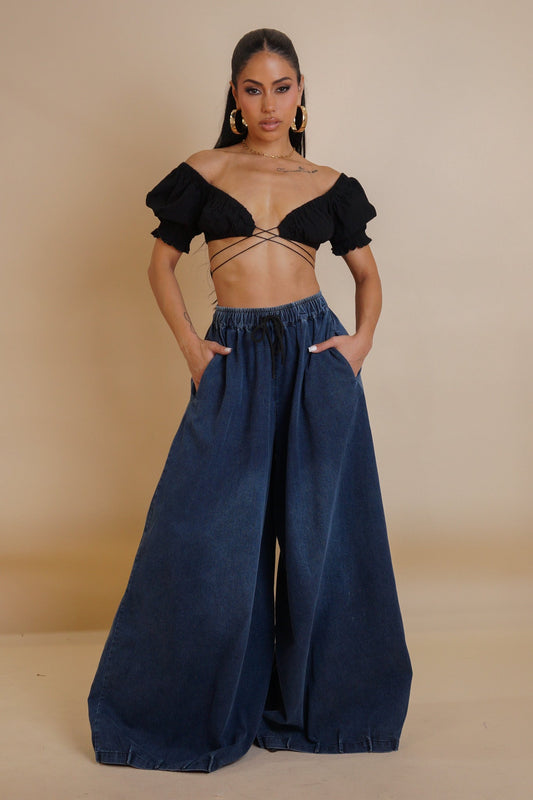 Oversized Denim Pants- Dark Wash