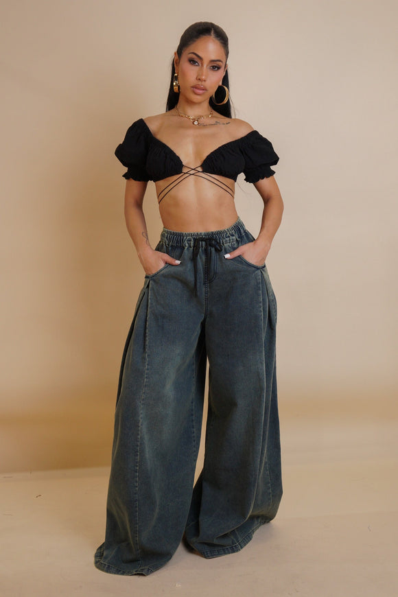 Oversized Denim Pants- Light Wash