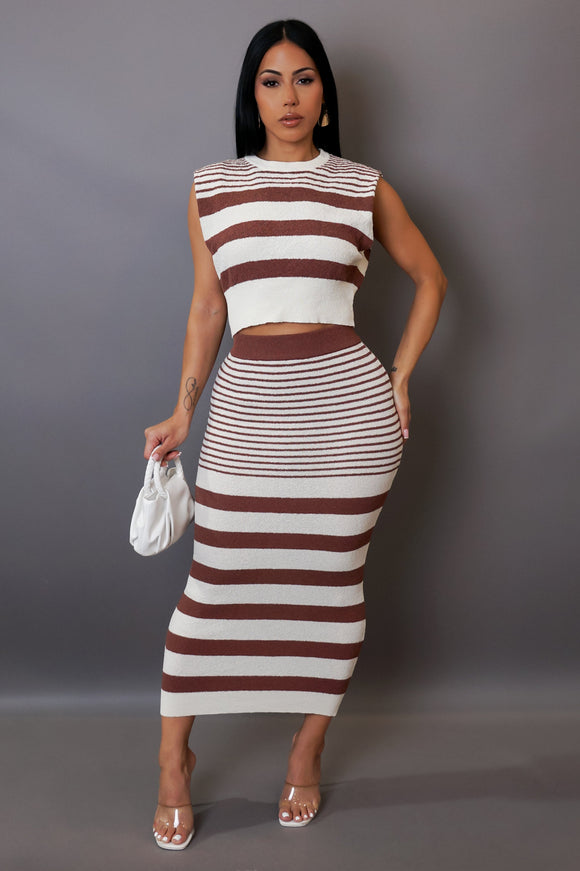 Paraiso Skirt Brown & Ivory Set