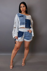 Denim on Cotton Shorts & Off Shoulder Top Set