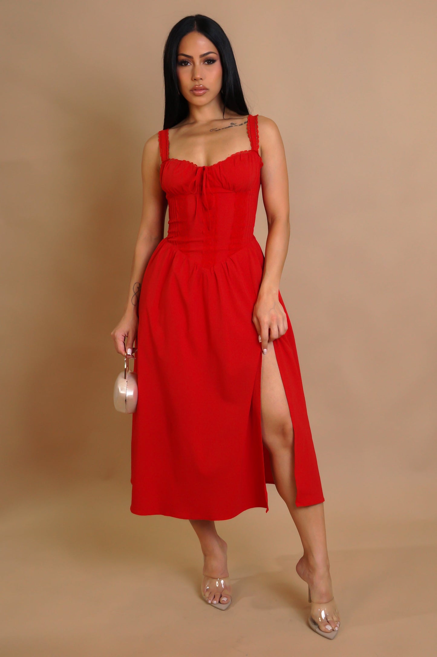 Villa Escape Corset Dress- Red