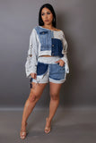 Denim on Cotton Shorts & Off Shoulder Top Set