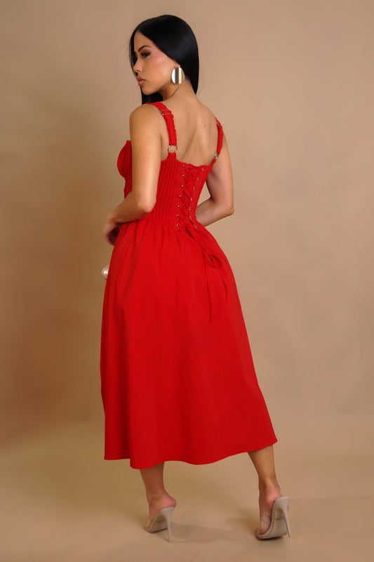 Villa Escape Corset Dress- Red