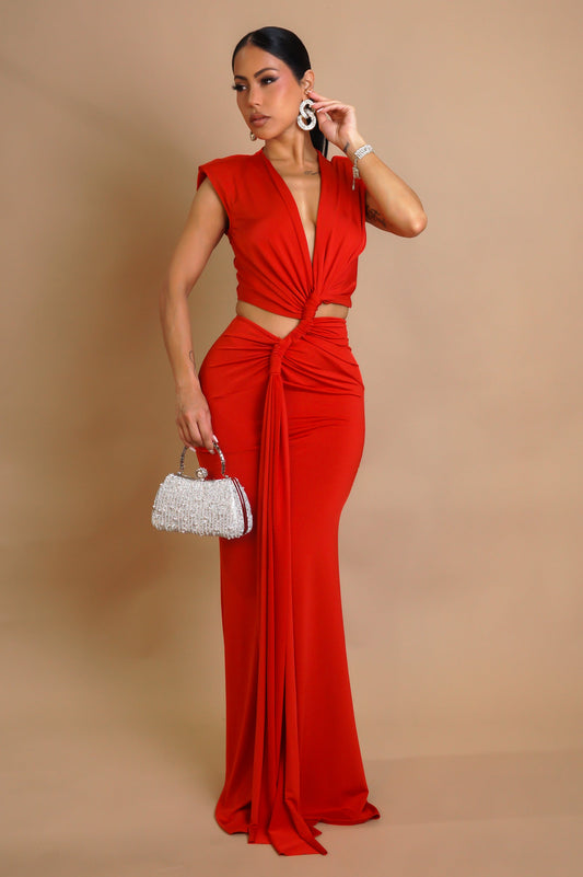 Rope Twist Maxi Dress- Red