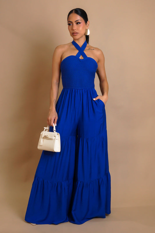 Palm Trees Jumpsuit- Blue