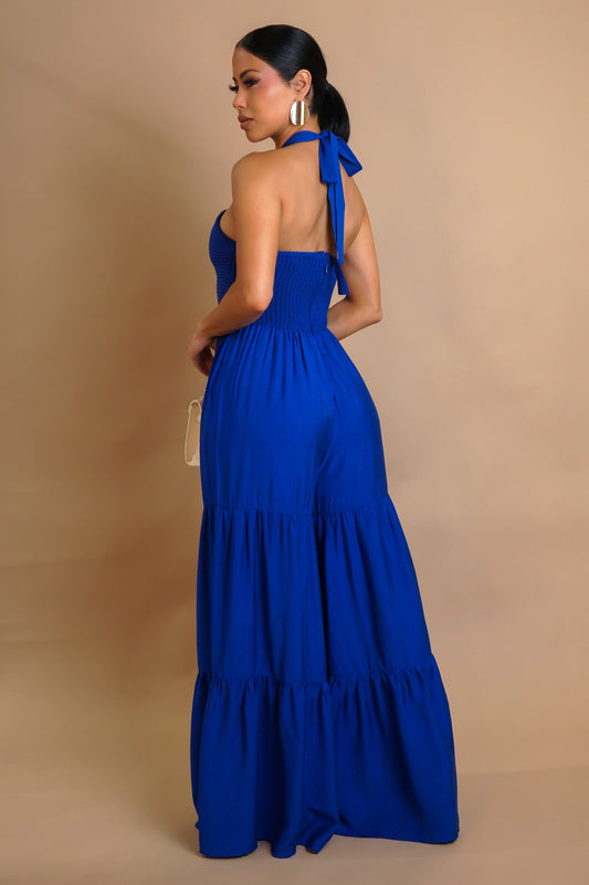 Palm Trees Jumpsuit- Blue