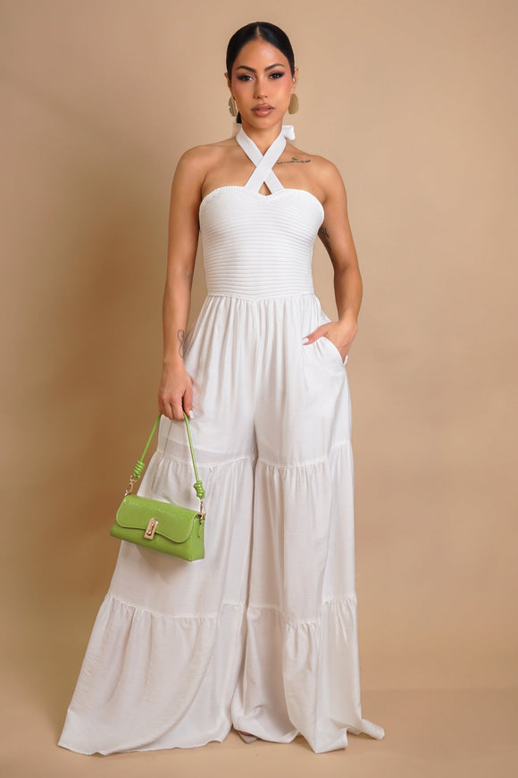 Palm Trees Jumpsuit- White