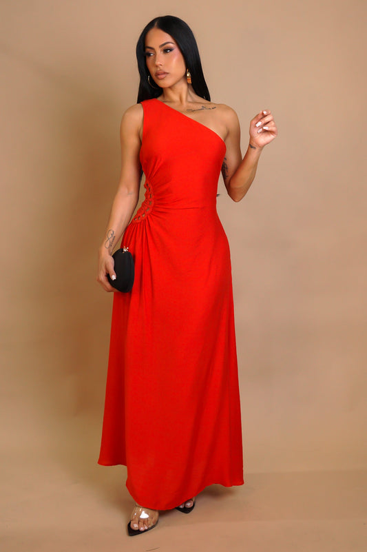 My Terrain Crochet Accent Midi Dress- Red