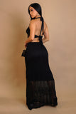 Knit Maxi Skirt & Open Back Top Set- Black