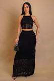 Knit Maxi Skirt & Open Back Top Set- Black