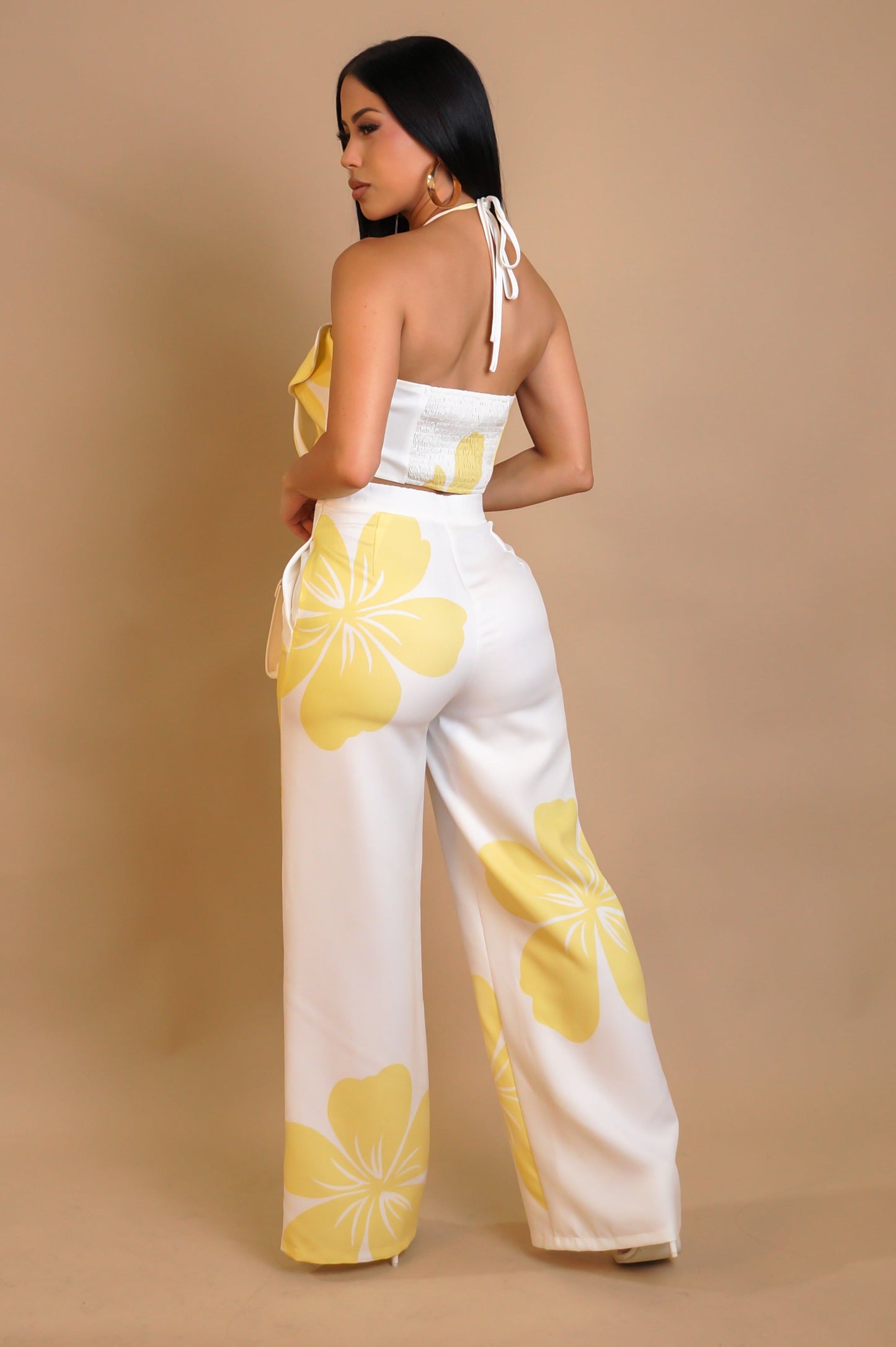 Flower Petal Resort Pants Set- Yellow