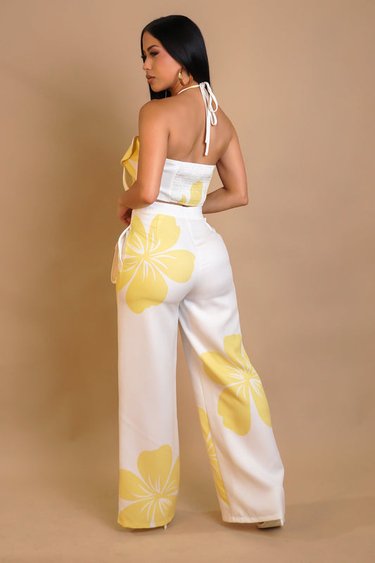 Flower Petal Resort Pants Set- Yellow