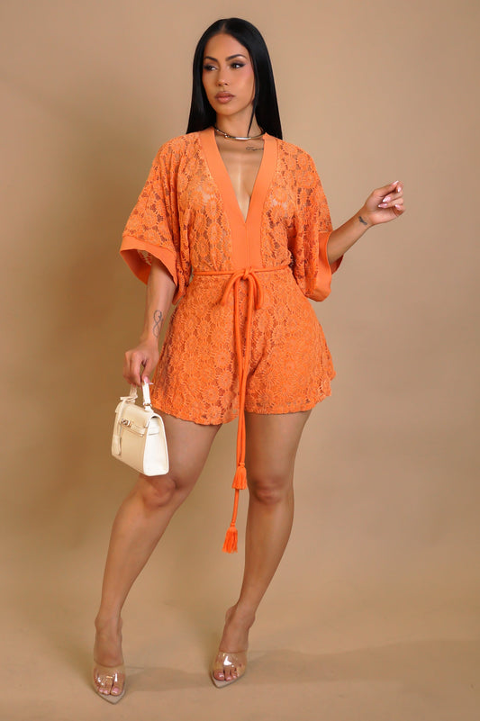 Crochet Flower Petal Romper- Orange