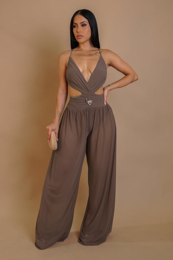 Resort Swimwear Pool Beach Jumpsuit- Brown