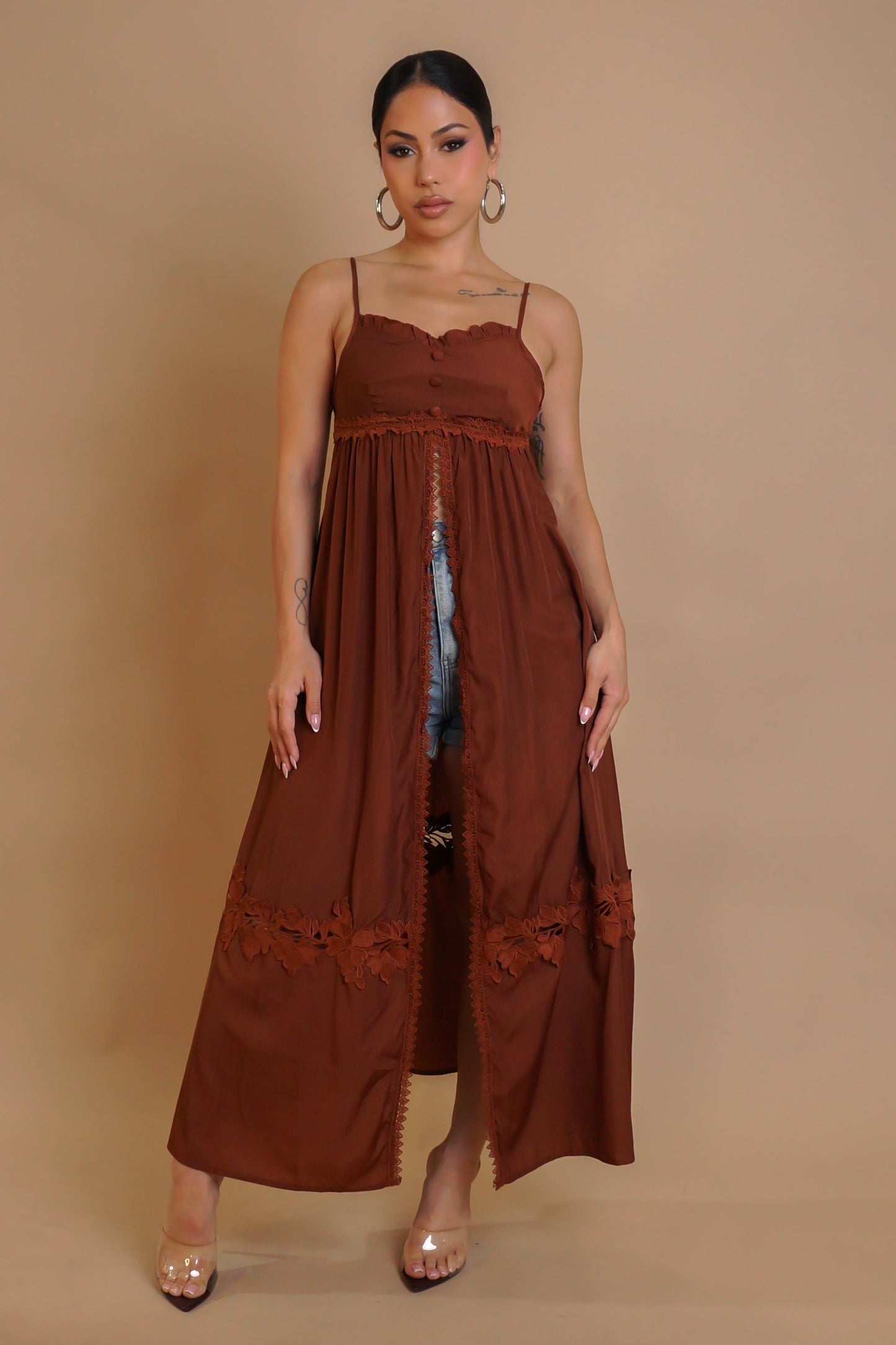 Good Looking Slit Maxi Top- Brown