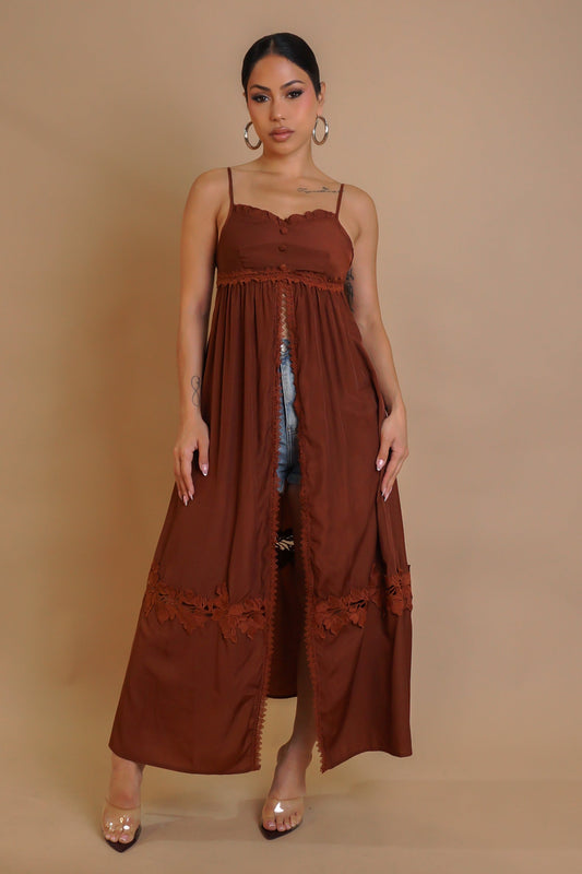 Good Looking Slit Maxi Top- Brown