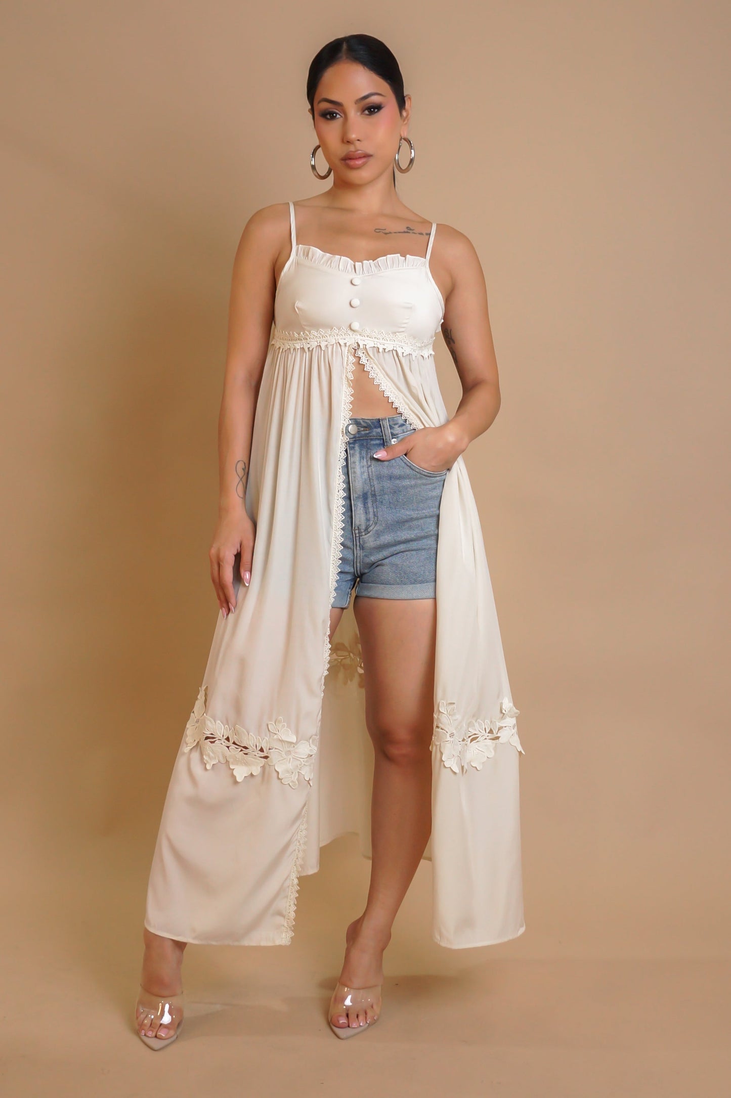 Good Looking Slit Maxi Top- Cream