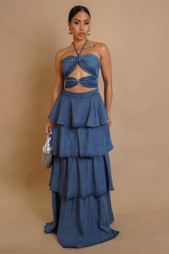 Layla Denim Tiered Maxi Dress