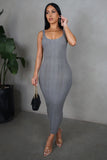 Grey Midi Dress & Cardigan Set