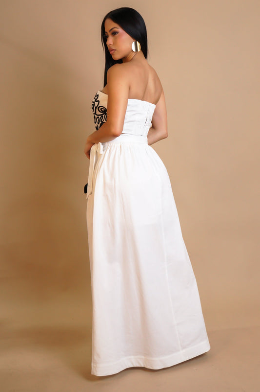 Embroidered Cropped Top & Maxi Skirt Set- White