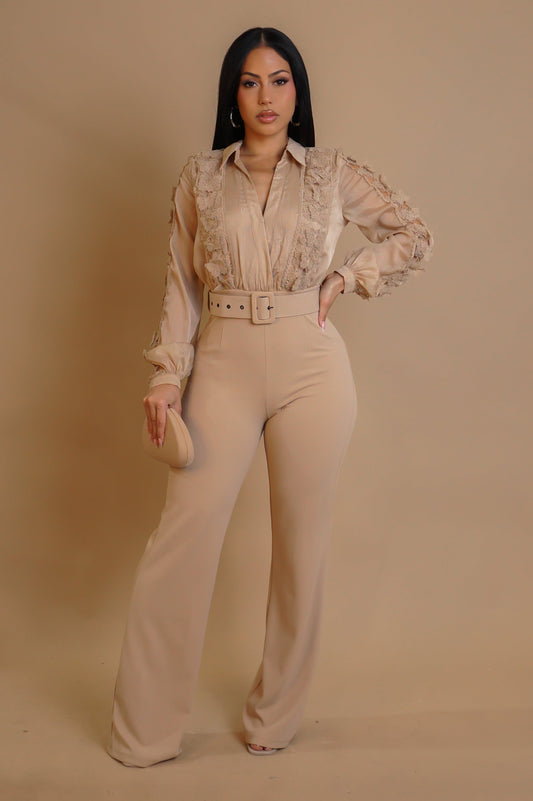 Butterfly Embroidered Top Jumpsuit-Nude