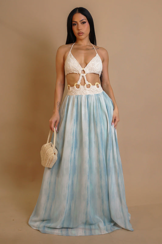 Resort Garden Groove Maxi Dress- Blue