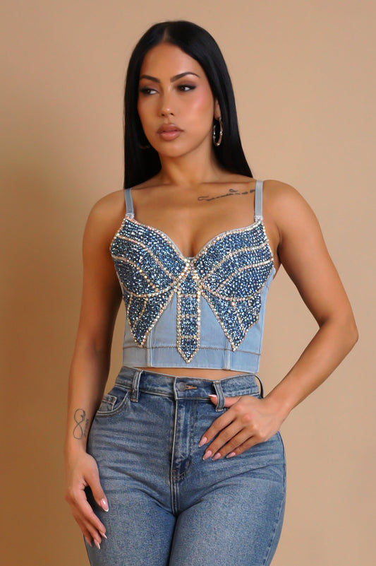 Denim Rhinestone Top