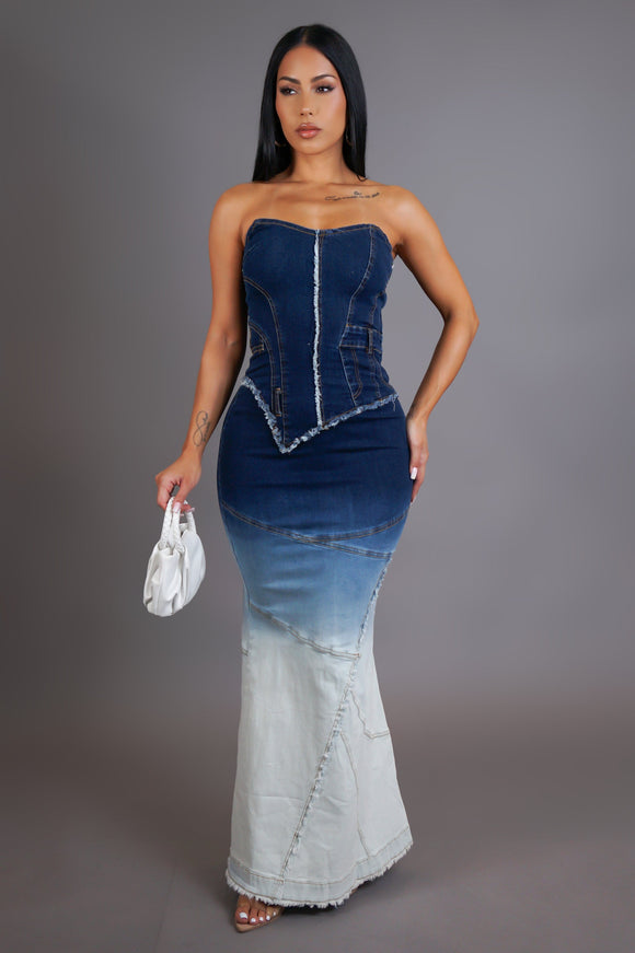 Dark Wash Denim Maxi Dress