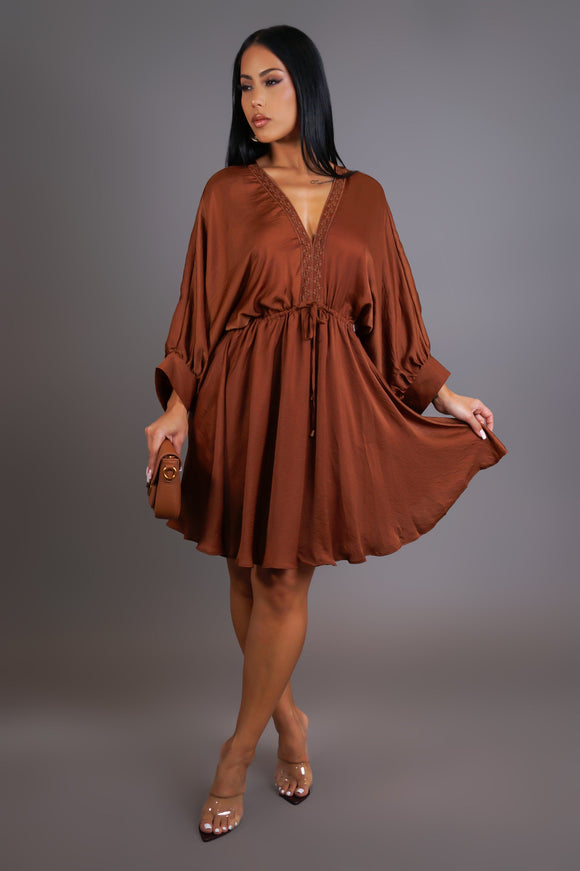 Brown Flare Mini Dress