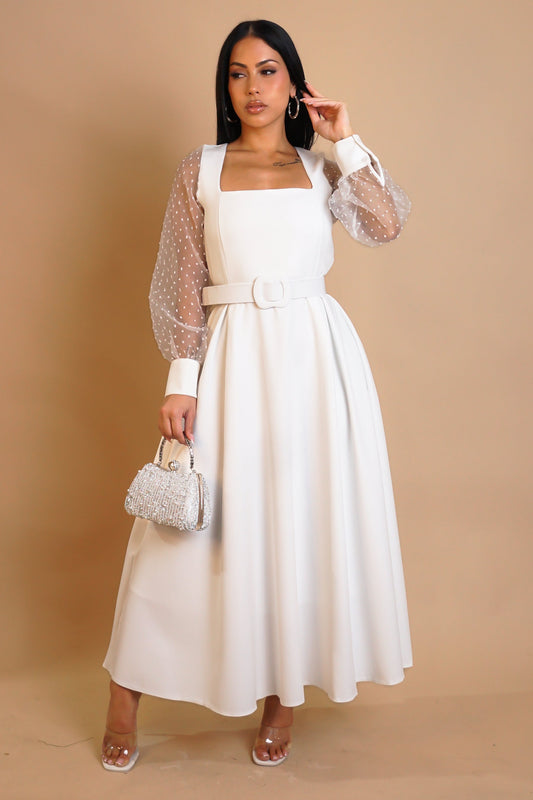 Take Me to Church Belted Midi Dress- White