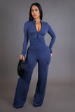 Blue Ribbed Jumpsuit