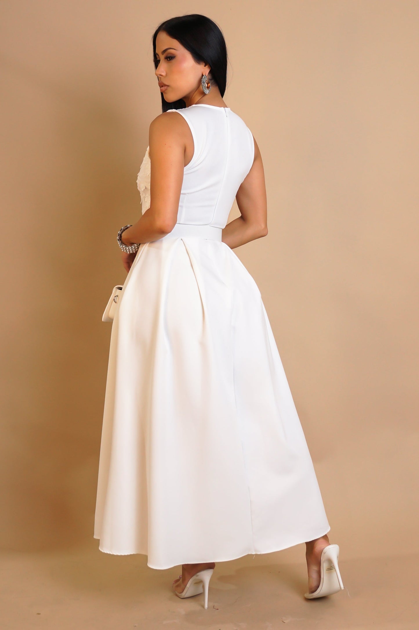 Keep it Polished Laced Top Midi Dress- White