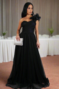 Elegant Black Tulle Maxi Dress