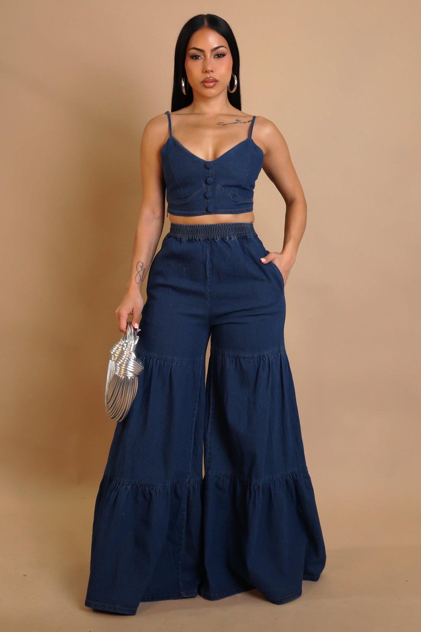 Adjustment Denim Pants Set