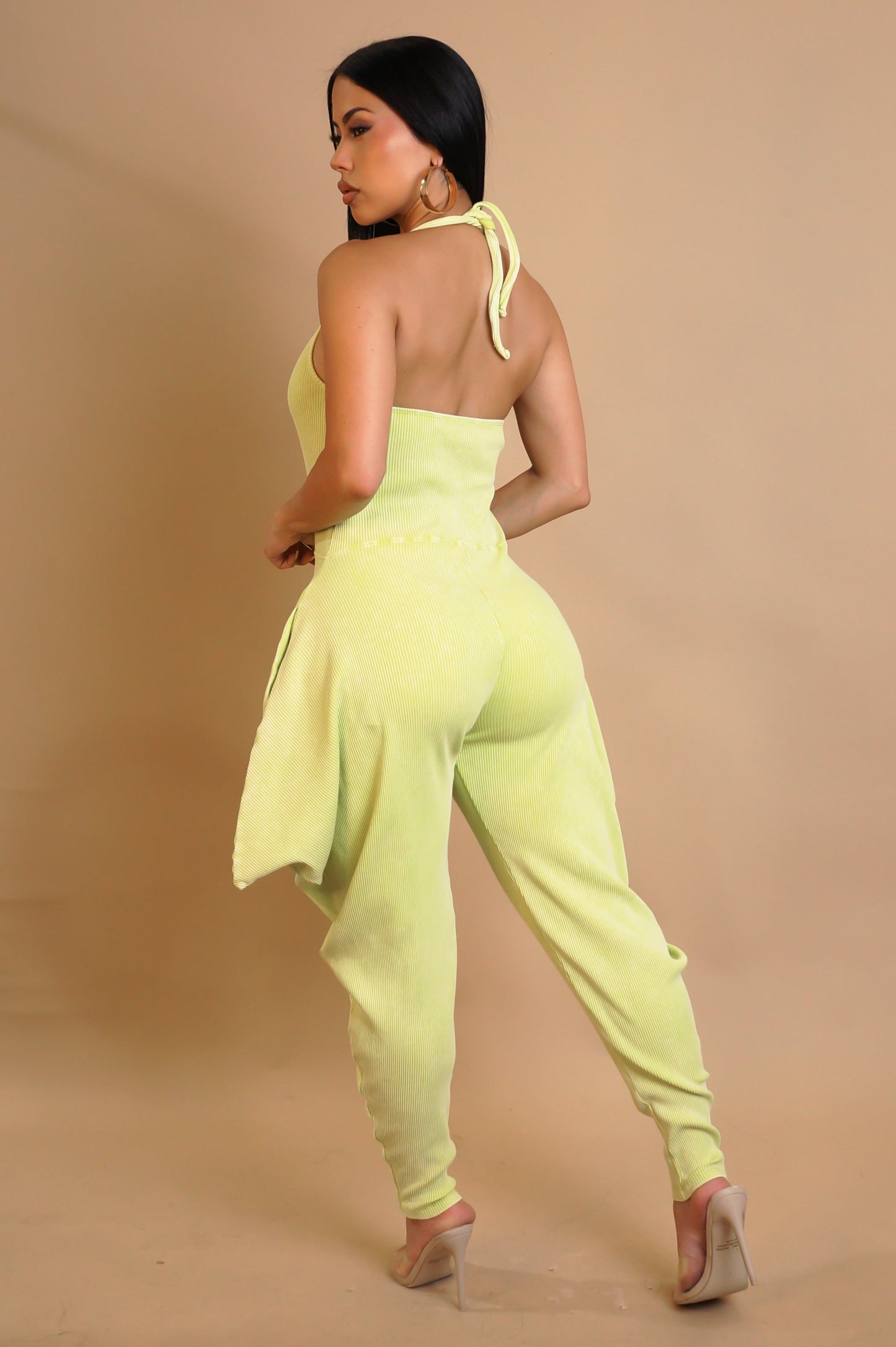 Ribbed Harem Jumpsuit- Lime