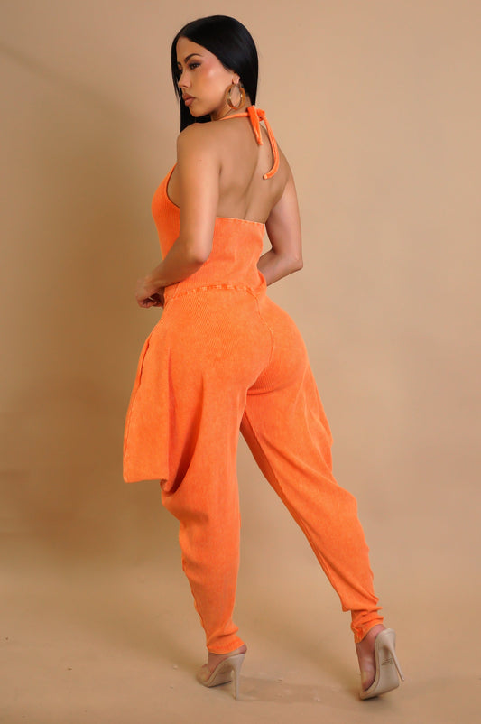 Ribbed Harem Jumpsuit- Orange