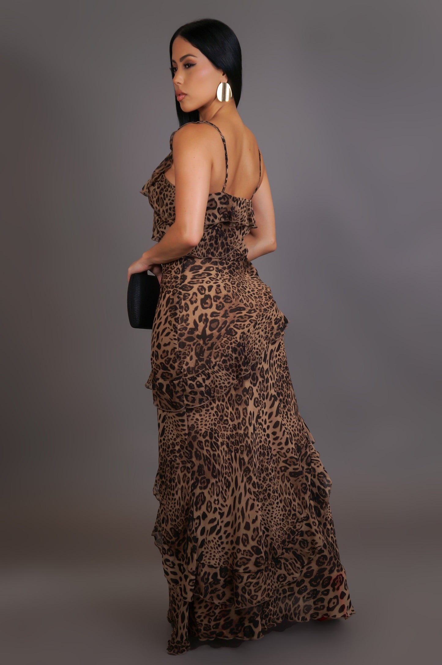 Leopard Print Ruffled Tiered Maxi Dress