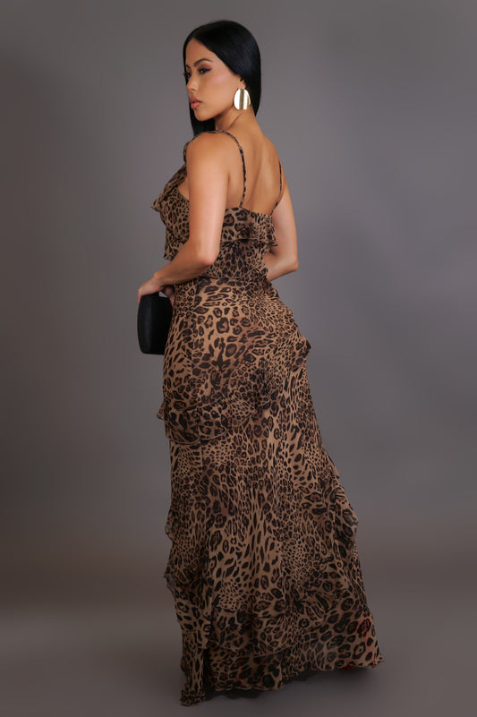 Leopard Print Ruffled Tiered Maxi Dress