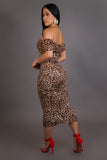 Into the Wild Leopard Print Off Shoulder Midi Dress